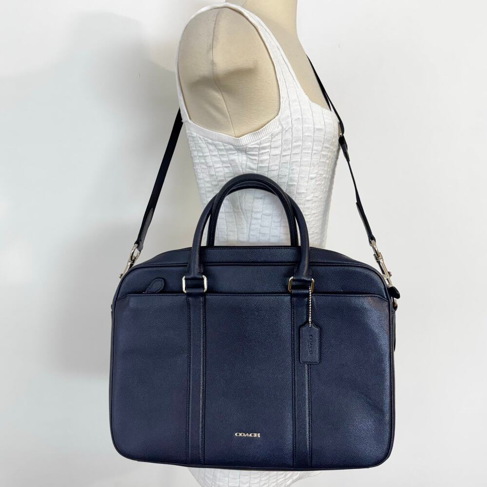 Coach Perry Slim Structured Briefcase Laptop Bag Blue Crossgrain Leather F59057 - Picture 6 of 16